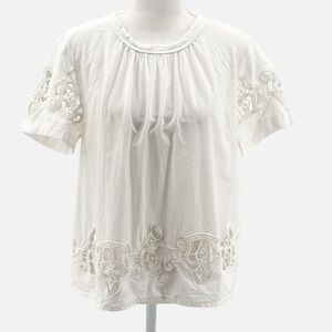 Sea New York Cotton Short Sleeve Eyelet Embellishment Blouse in White - Size 4